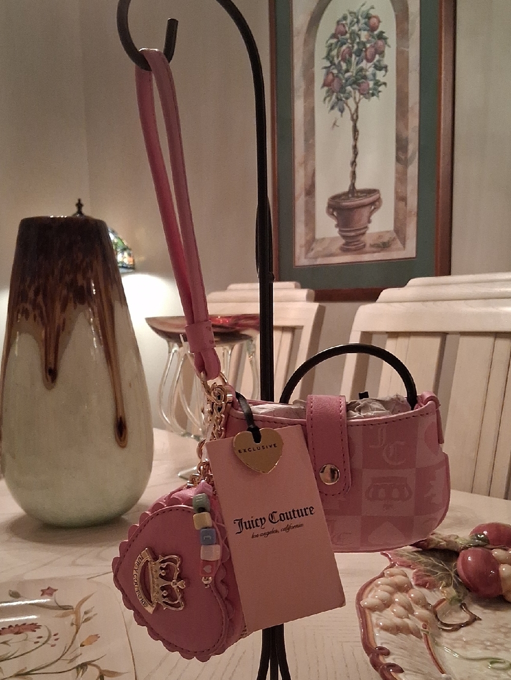 Juicy Couture Pink Mini Bag Charm with Heart Pouch. NWT. Adorable!!